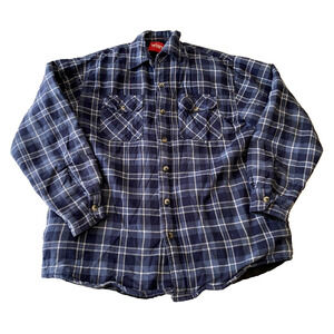 Wrangler Shacket Mens Medium Blue Plaid Button Up Western Chore Shirt Jacket